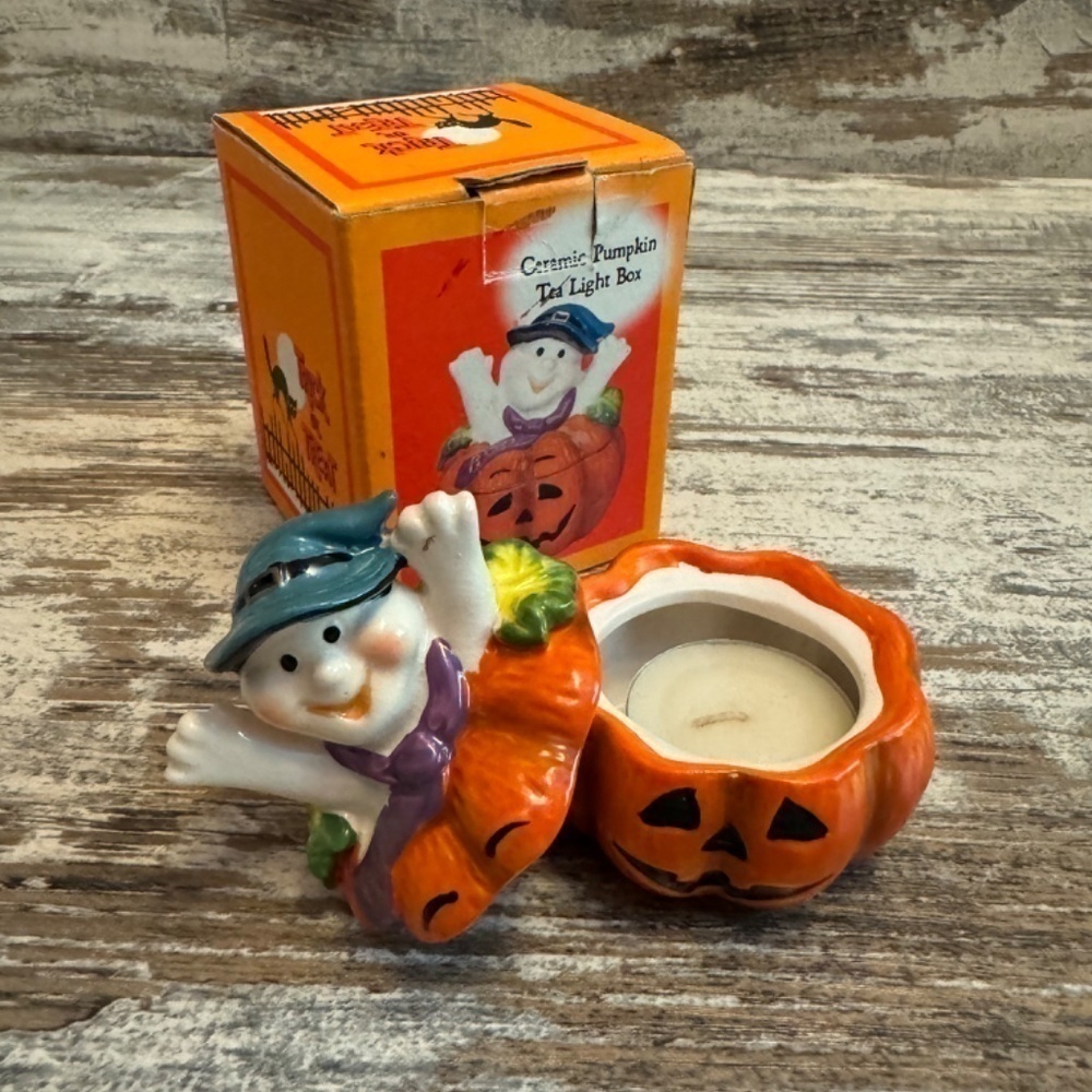 Ceramic Pumpkin Tea Light Holder Halloween - Picture 3 of 4